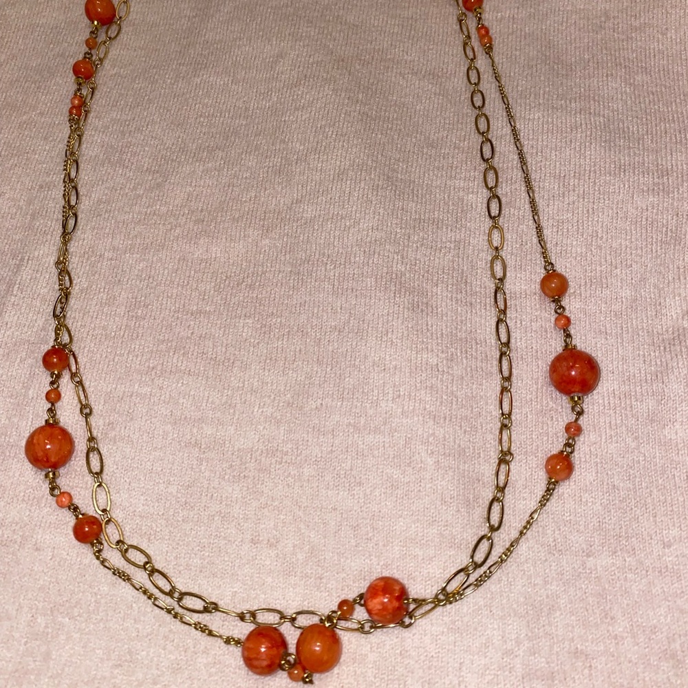 CACHE Necklace, goldtone hardware with coral stone beads